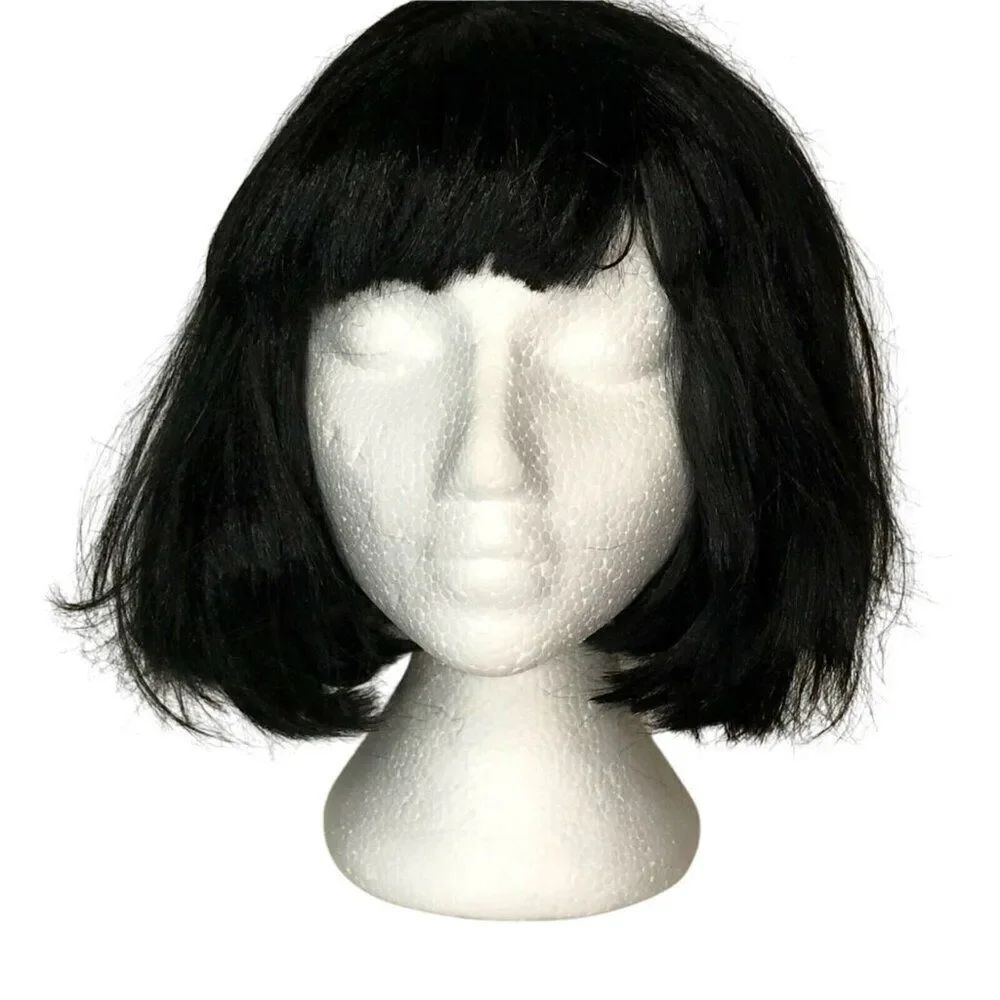 Wig Medium Black Bangs Bob Halloween Costume Dress Up Cosplay Anime 50s